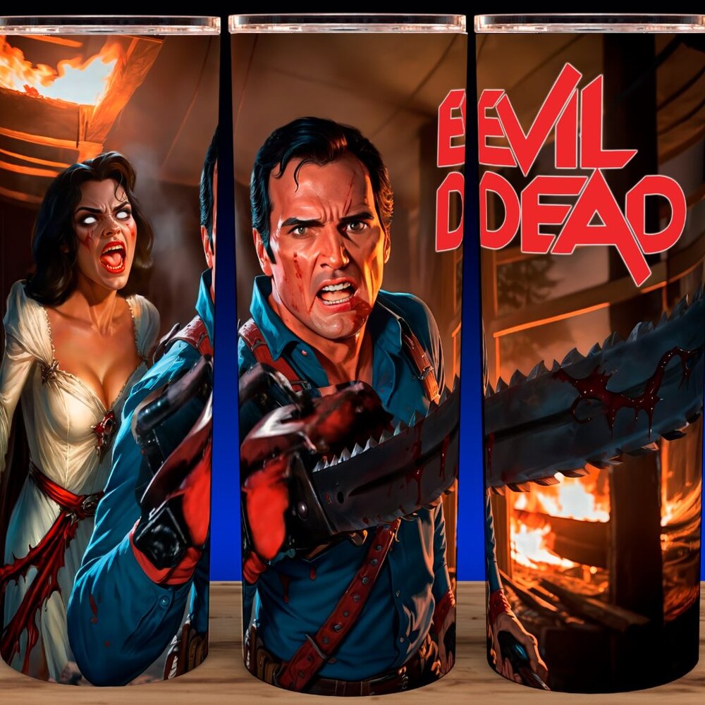 Evil Dead Ash Williams and Demon Retro Horror Movie Cup Mug Tumbler